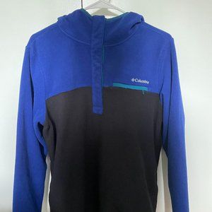 Columbia Womens Hooded Black Blue Pullover Jacket 3/4 T-snap Buttons Size Large